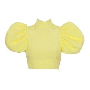 Rotate Dusk puff-sleeve Cutout cropped Satin blouse